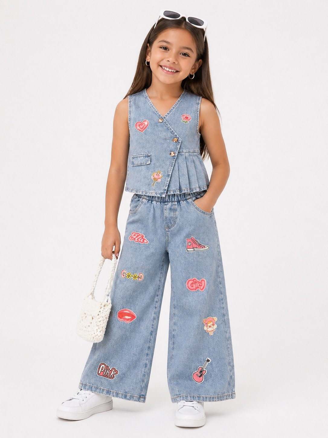 Vintage Cotton Candy Kids Denim Vest Pants Set Western Rodeo Outfit
