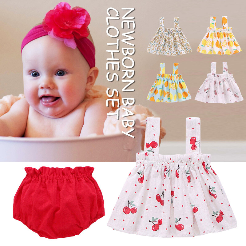 Newborn Baby Clothes Set for Girls Mini Sleeveless Dress Shorts Outfits Summer