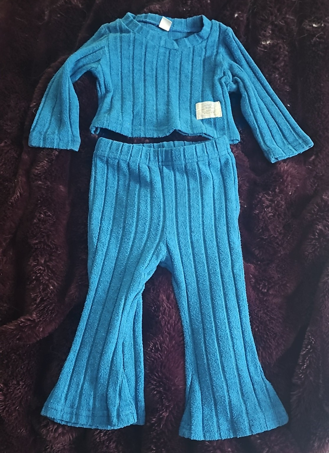 Classic Wear Baby 2pc Outfit Set 6-9M Blue Terry Long Sleeve Top & Pants