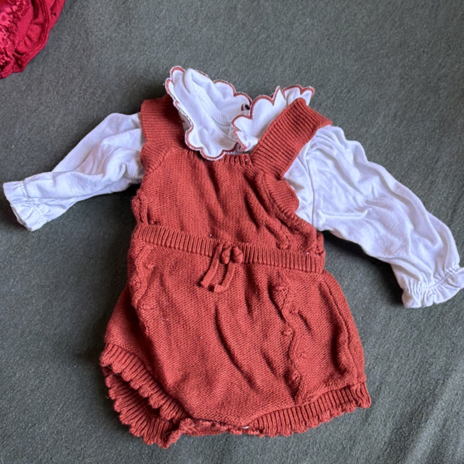 Cat & Jack Rust Knit Romper Set NB/RN Ruffled Collar Long Sleeve Shirt 2 Piece