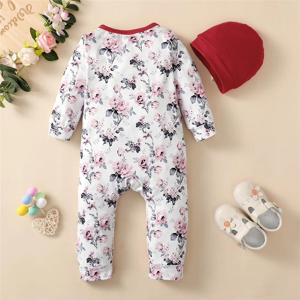 0-18 Months Newborn Baby Girl Romper Clothes Long Sleeve Flower Bodysuit Costume