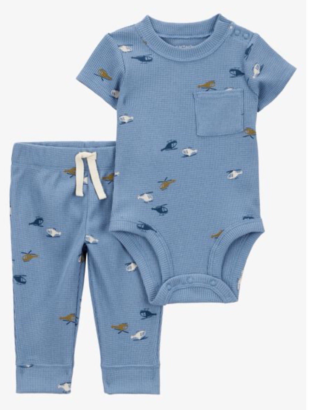 Baby 2-Piece Waffle Knit Bodysuit Pant Set – Blue- 3 Months NWT