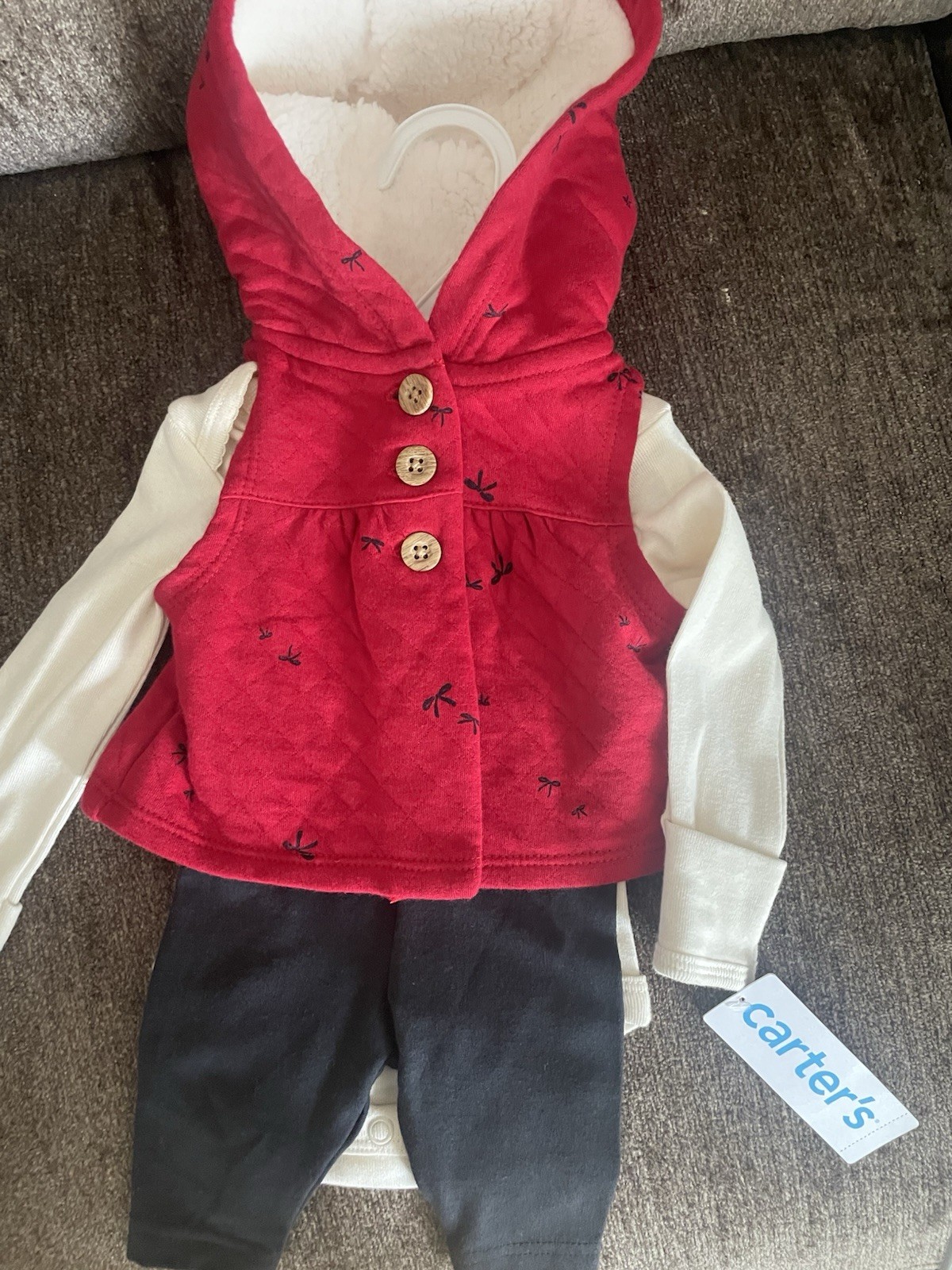 Carter’s Baby Girls Newborn 3 Pc Set-Bodysuit, Pants & Dress Vest, New With Tags