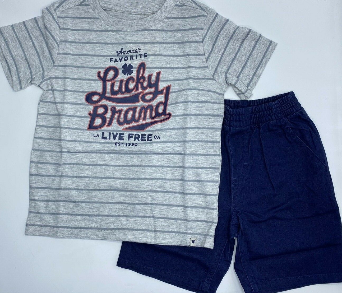 Boys Size 4T Adorable Lucky Brand 2-Piece Short Set Summer Outfit Gray & Blue