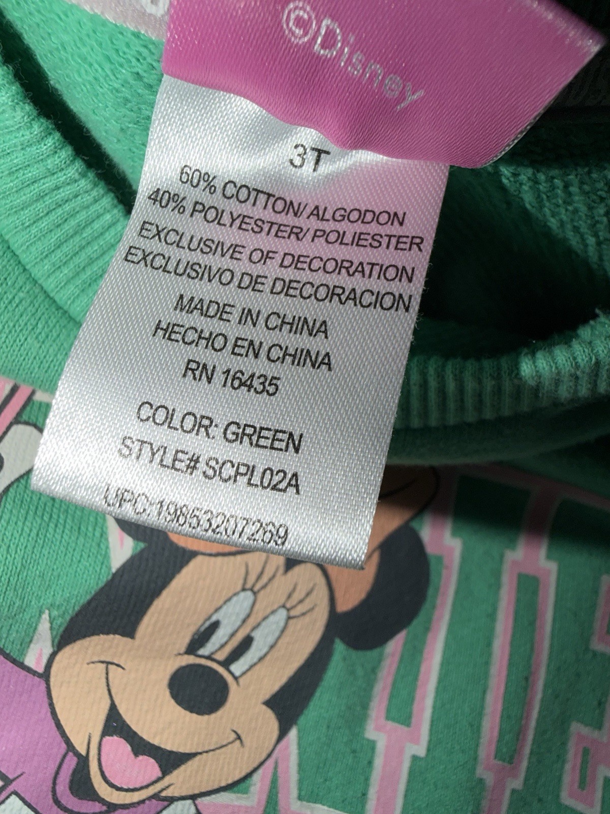 Disney Minnie Mouse Girls 2pc Green Fleece Sweatshirt & Pants Outfit Set 3T