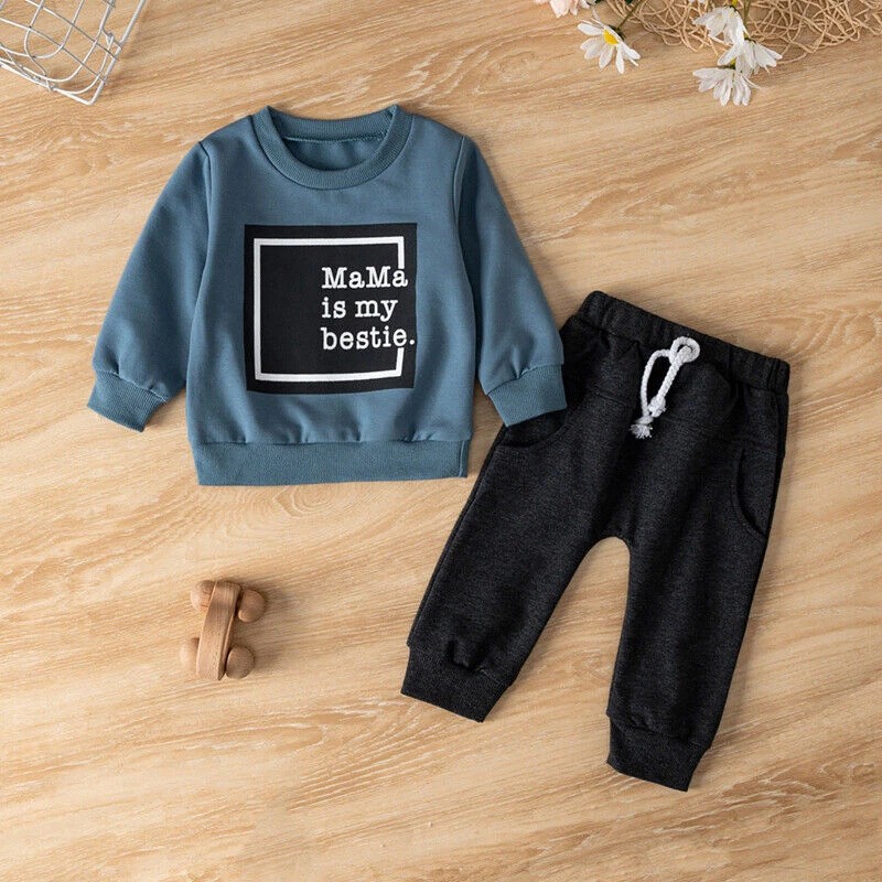 Baby Boy Fall Clothes Set Long Sleeve Letter Print Sweatshirt Pants 2PCS Outfits