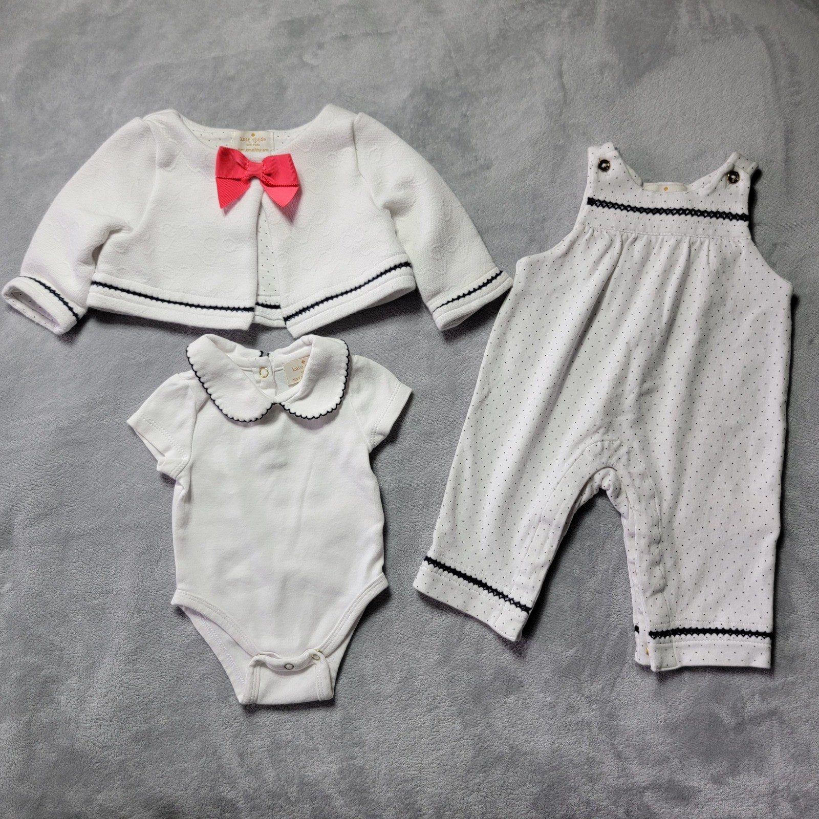 Kate Spade New York Baby Girls 3 Piece Set White Polka Dot 3M Cardigan Romper