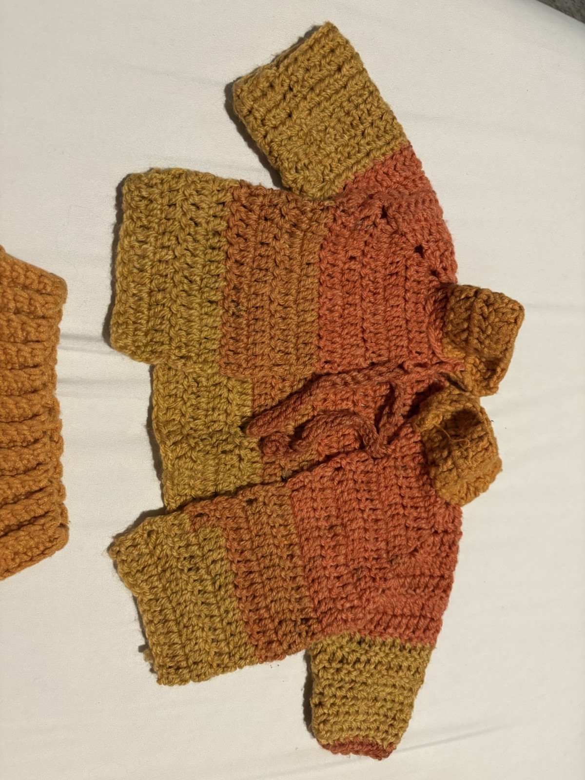 Orange/Mustard Yellow Hand Made Crochet Outfit For Newborn Or Baby Dolls.