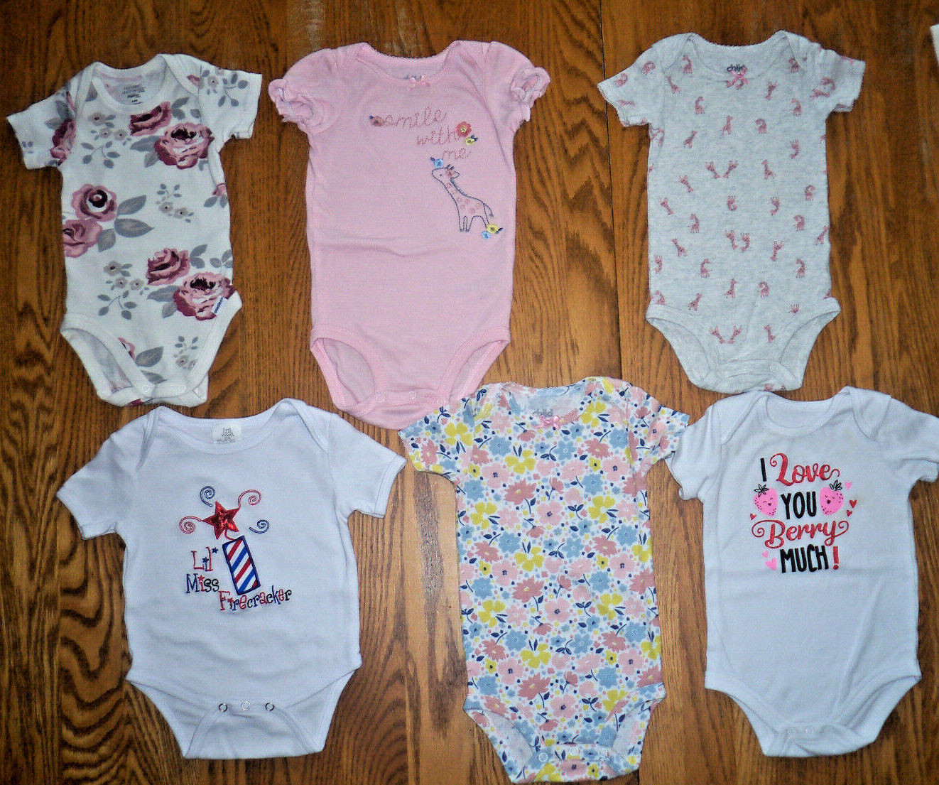 GIRL 6-9 months Spring/Summer 3 Pajamas, 6 Snap one-piece, Romper, Shirt, Shorts