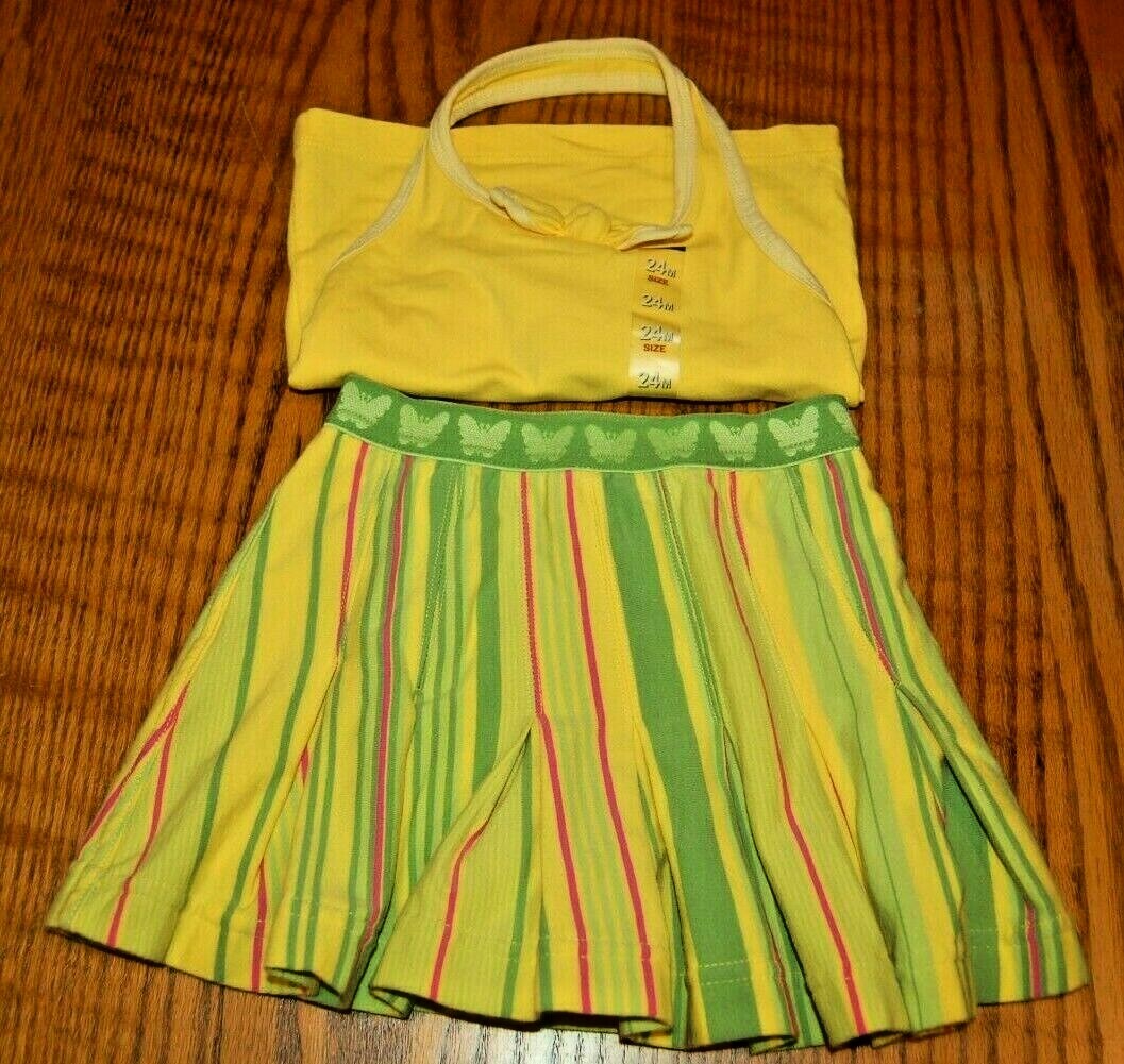 2 PC SET 24M GIRLS SKORT YELLOW GREEN STRIPE w YELLOW HALTER NWT CHILDRENS PLACE