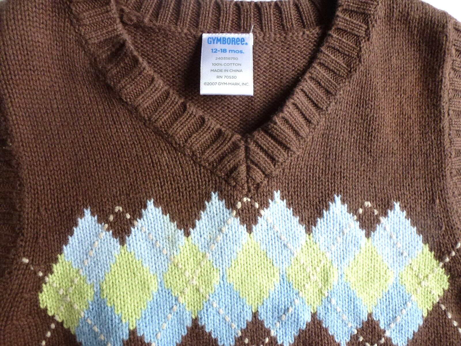 18-24 GYMBOREE Brown Blue Plaid Button Up Shirt & Brown Argyle Sweater Vest Set
