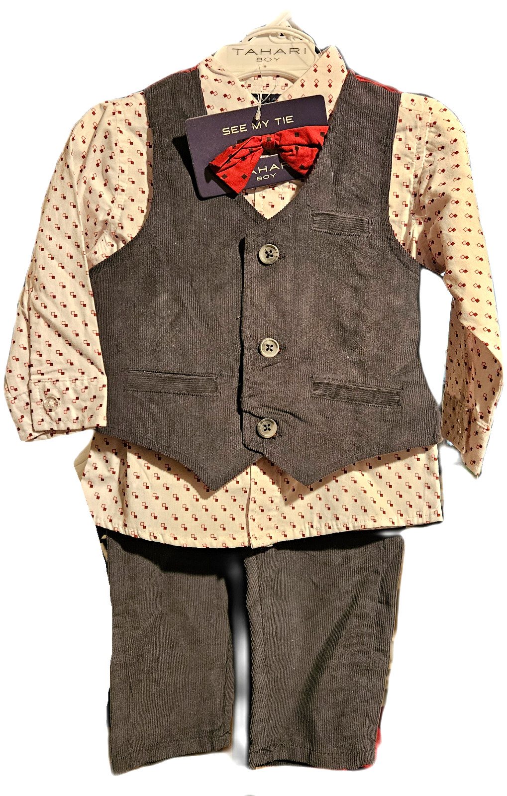 TAHARI Boys Toddler 3 Piece Set Outfit Shirt Pants Vest Size 18 Months Tie NWT