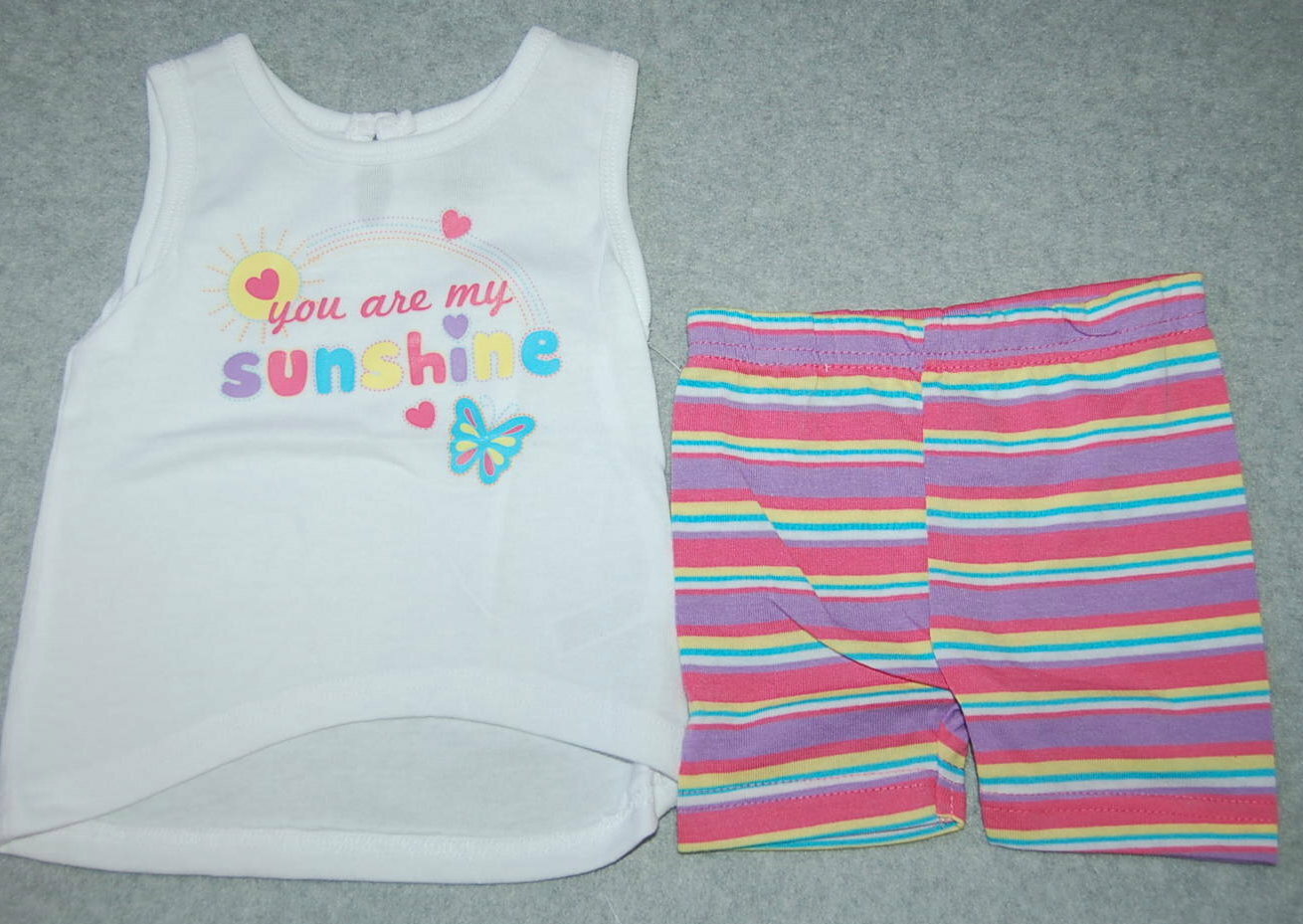 Baby Girls YOU ARE MY SUNSHINE White Tank Top STRETCH SHORTS Multi Striped 12 MO