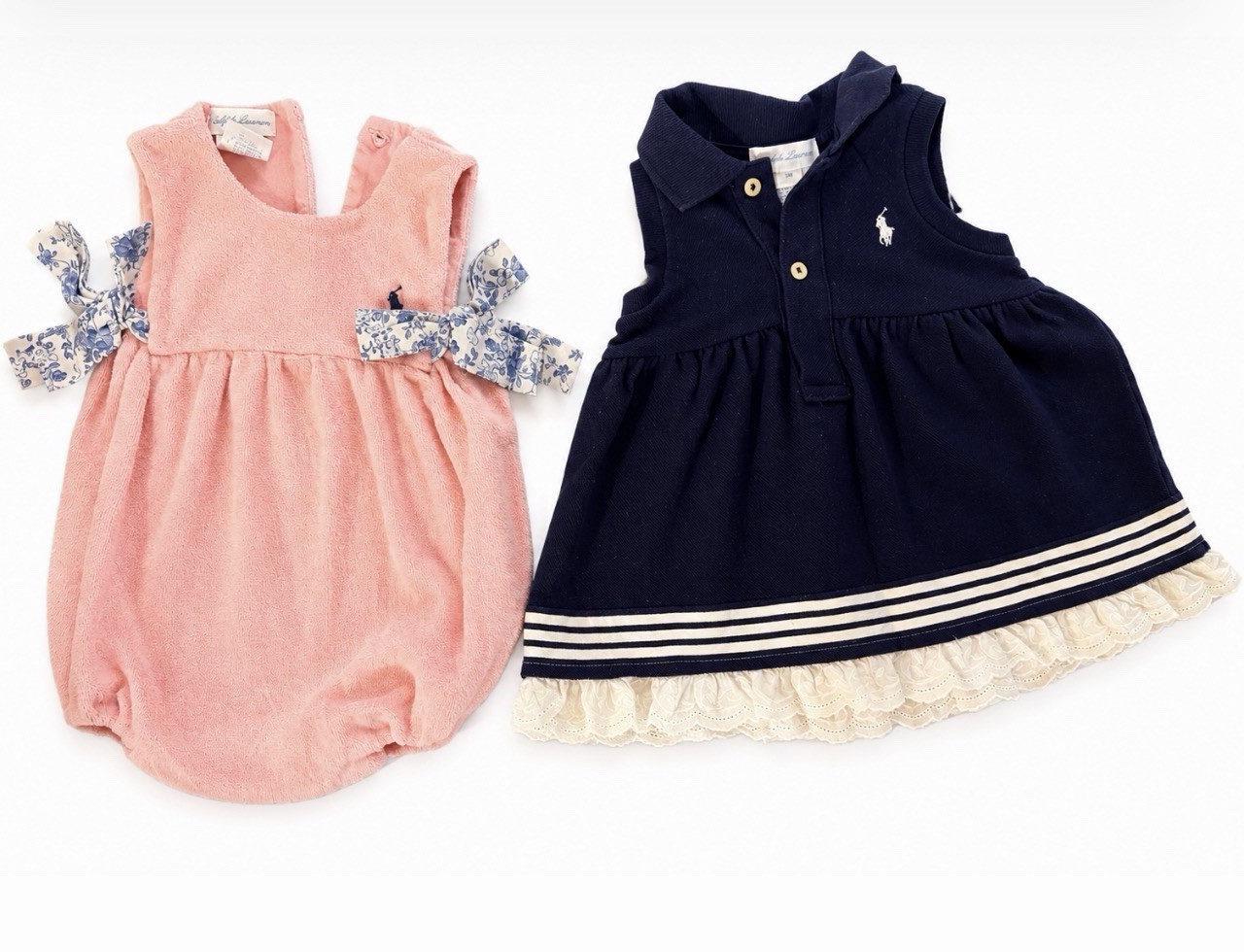 Ralph Lauren Baby Girls 2pc Dress & Romper Set Pink/Navy 3M Sleeveless