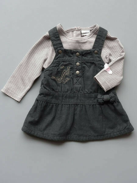 3 Pommes NWT Baby Girls T Shirt and Jumper Dress 2 Piece Set Gray / Pink