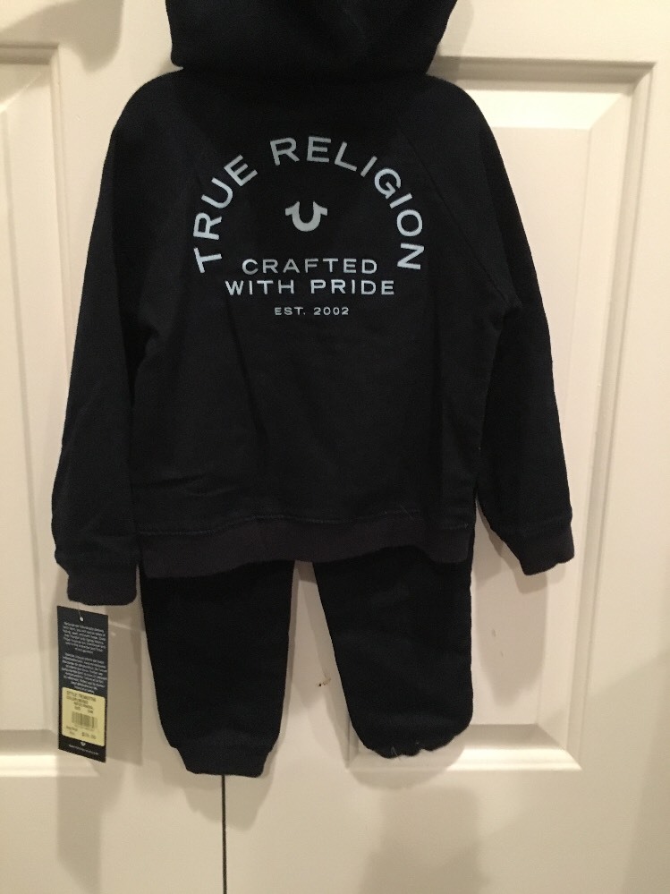 NWT TRUE RELIGION Baby Unisex 24M Indigo Denim Hoodie & Joggers W/True RLGN TEE