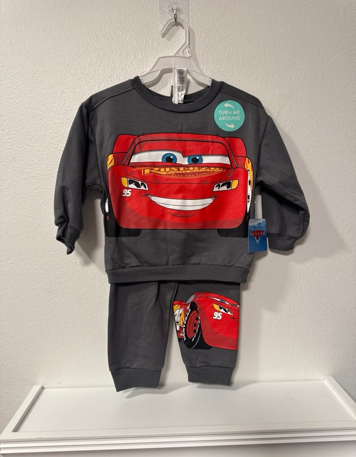 Disney toddler Boy Cars Lightning McQueen Sweater Pants 2 Piece Set gray red