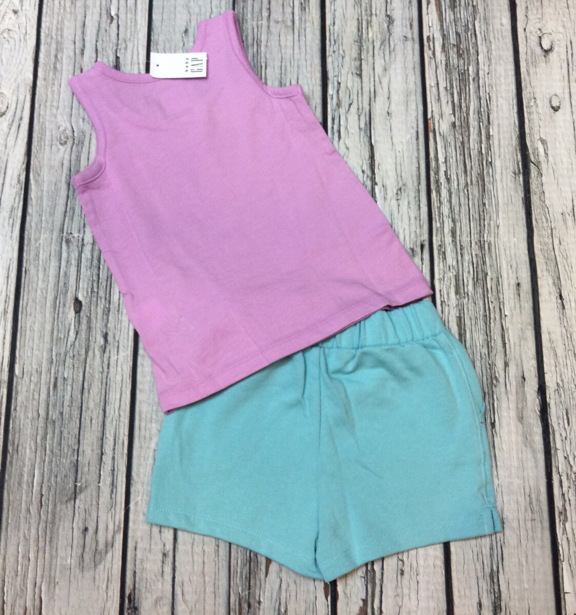 Baby Gap Girls 3 / 3T Purple Flamingo Shirt & Teal Shorts Outfit. NWT