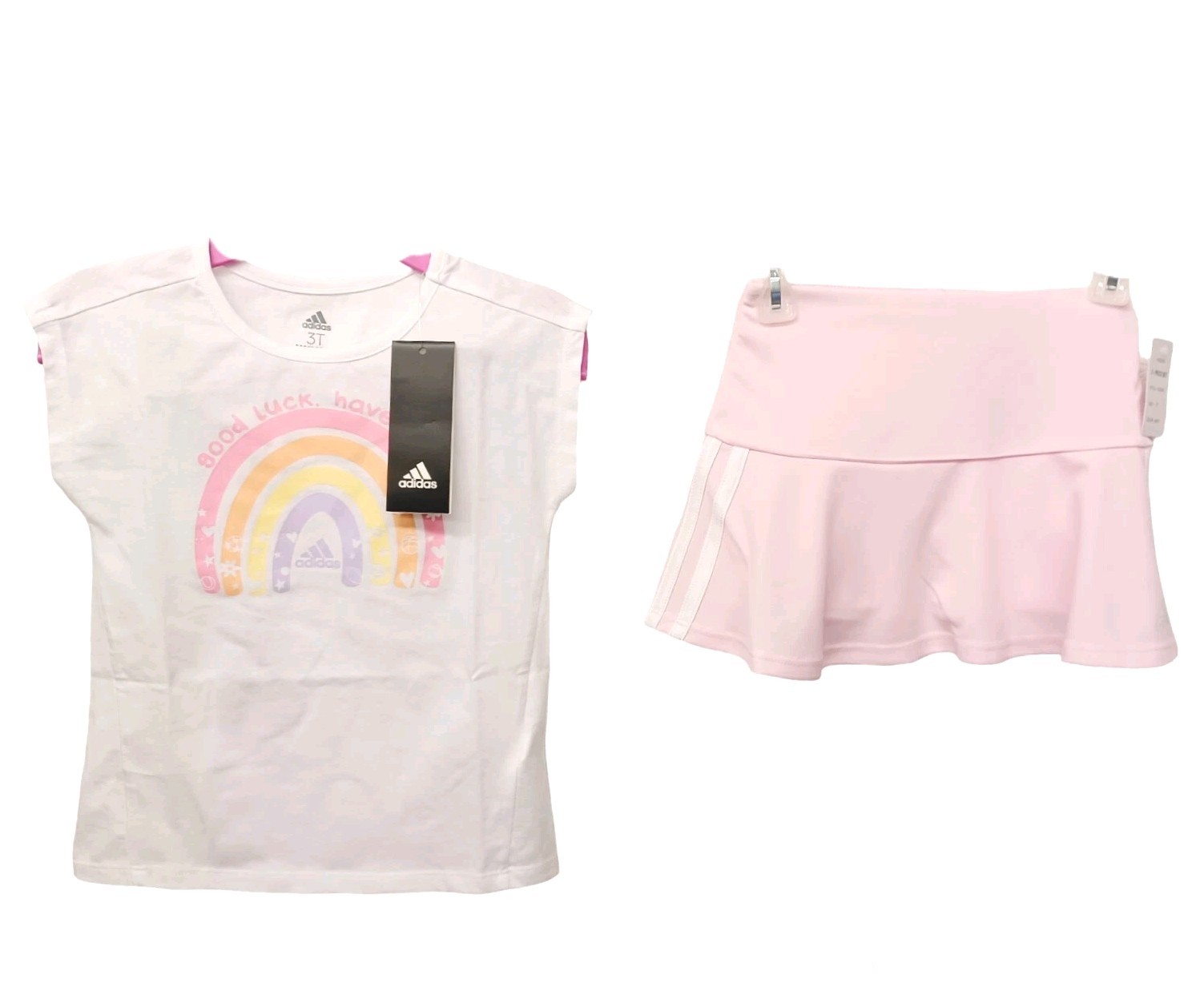 Adidas Girls 3 Stripe Skort Set-3T-Pink-Sunshine & Rainbows-Shorts-Skirt