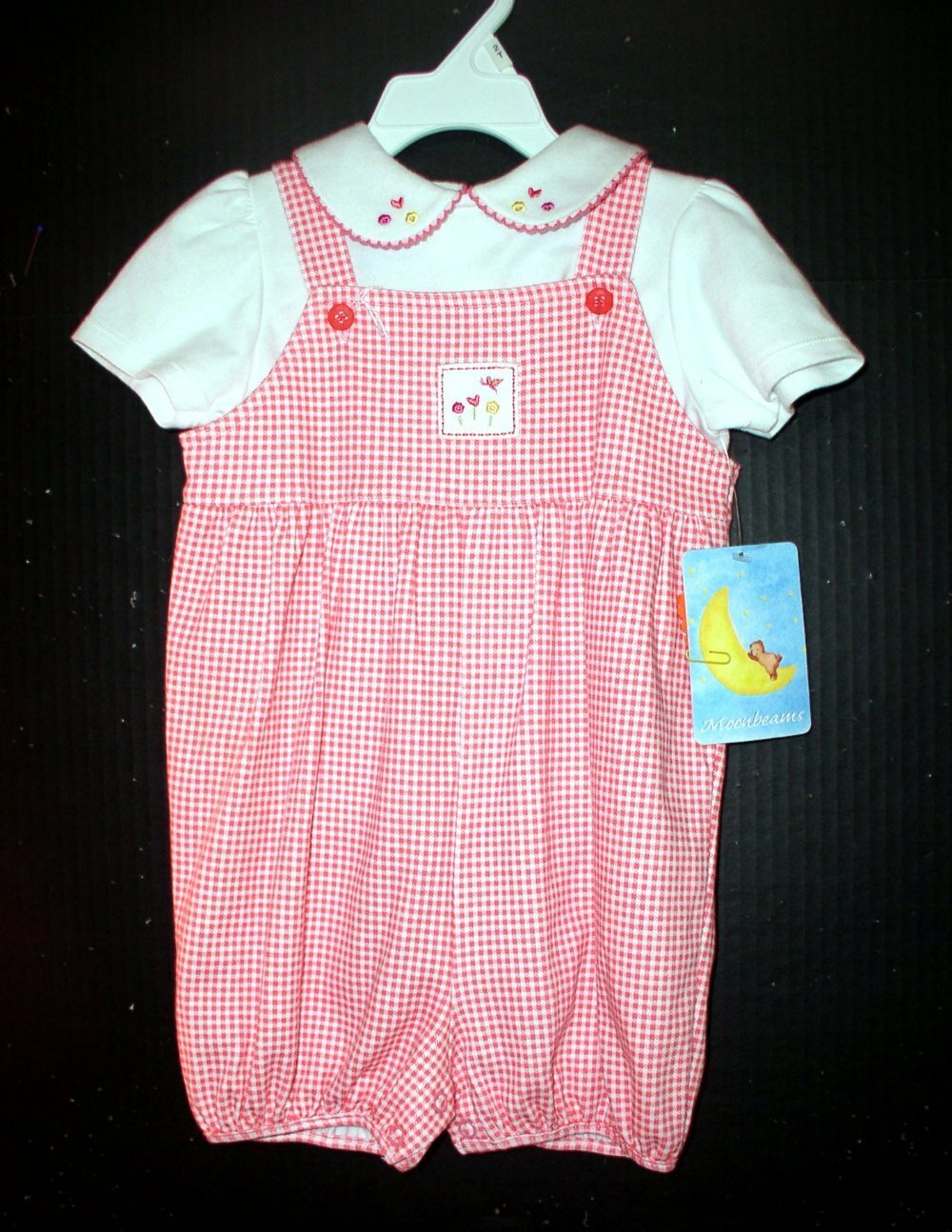 MOONBEAMS GIRLS 2 PC OUTFIT SZ. 18 MO NWT CORAL GINGHAM