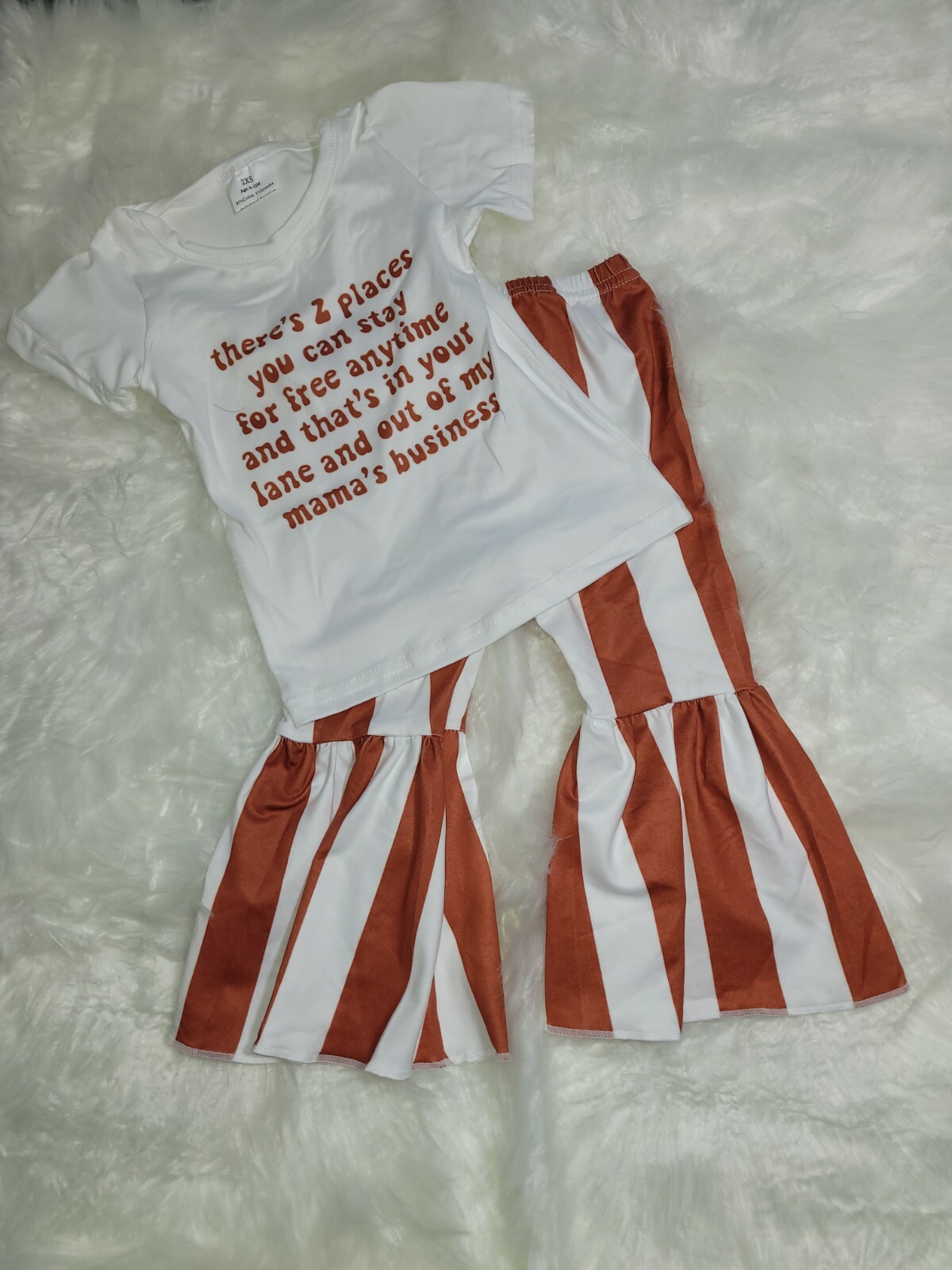 NWT Baby Girl Brown White Short Sleeve Shirt Bell Striped Pants
