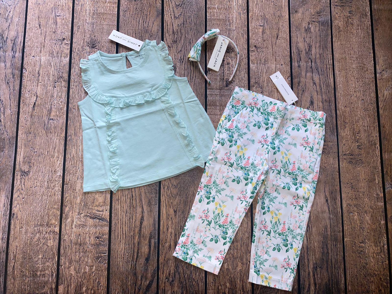 Toddler Girl Size 3 Janie and Jack Blue Easter Ruffle Top Floral Pants Headband