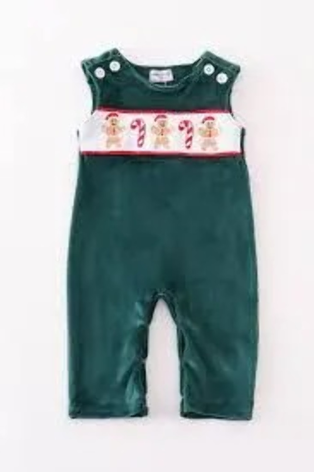Abby & Evie Boys Boutique Forest Green Gingerbread Velvet Embroidery Embroidered