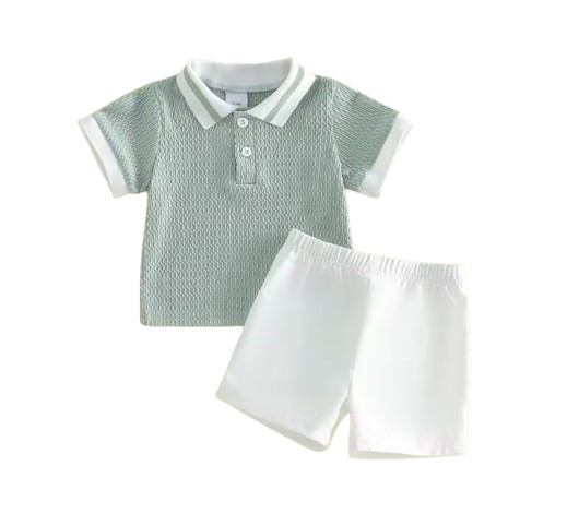 Toddler Baby Boy Summer Set Collared Knitted Short Sleeve Shirt and Shorts Outfi