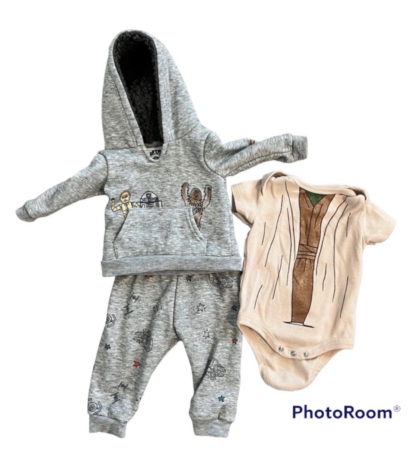 Star Wars 3-Piece Gray Layette Set Hoodie Pants Bodysuit Unisex 3-6 Months
