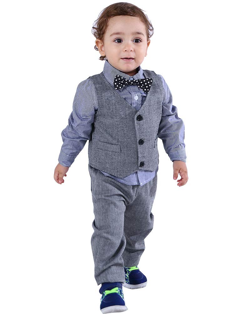 Abolai Baby Boys’ 4 Piece Vest Set with Shirt,Vest and Pant Grey 2-3T,
