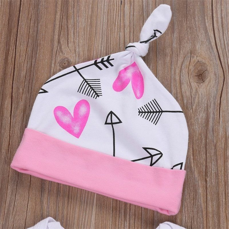 Newborn Baby Girls Clothes Romper Flower Print Pant Hat Headband Outfit New