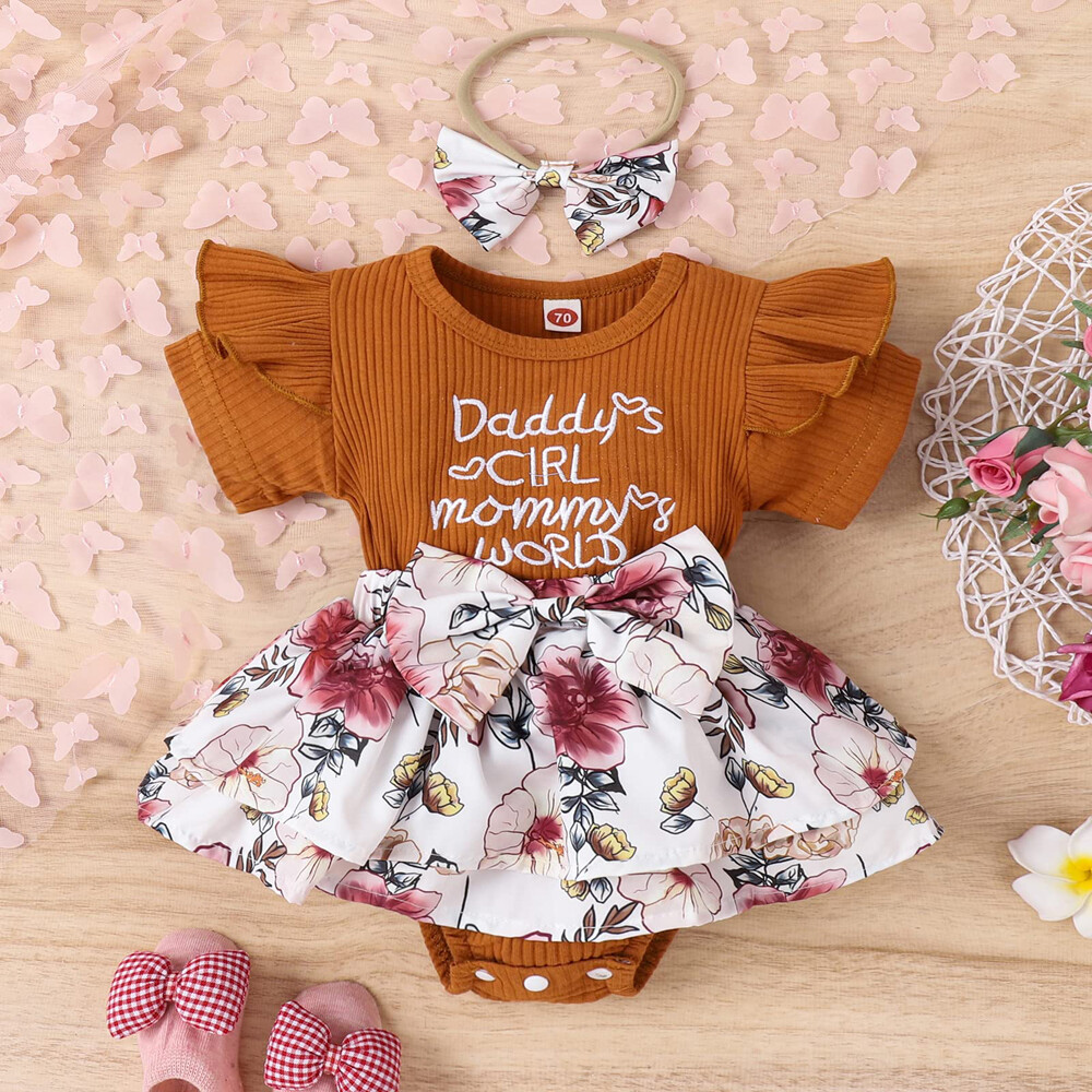 Newborn Baby Girls Floral Ruffle Romper Bodysuit Dress Clothes Outfit Set USA