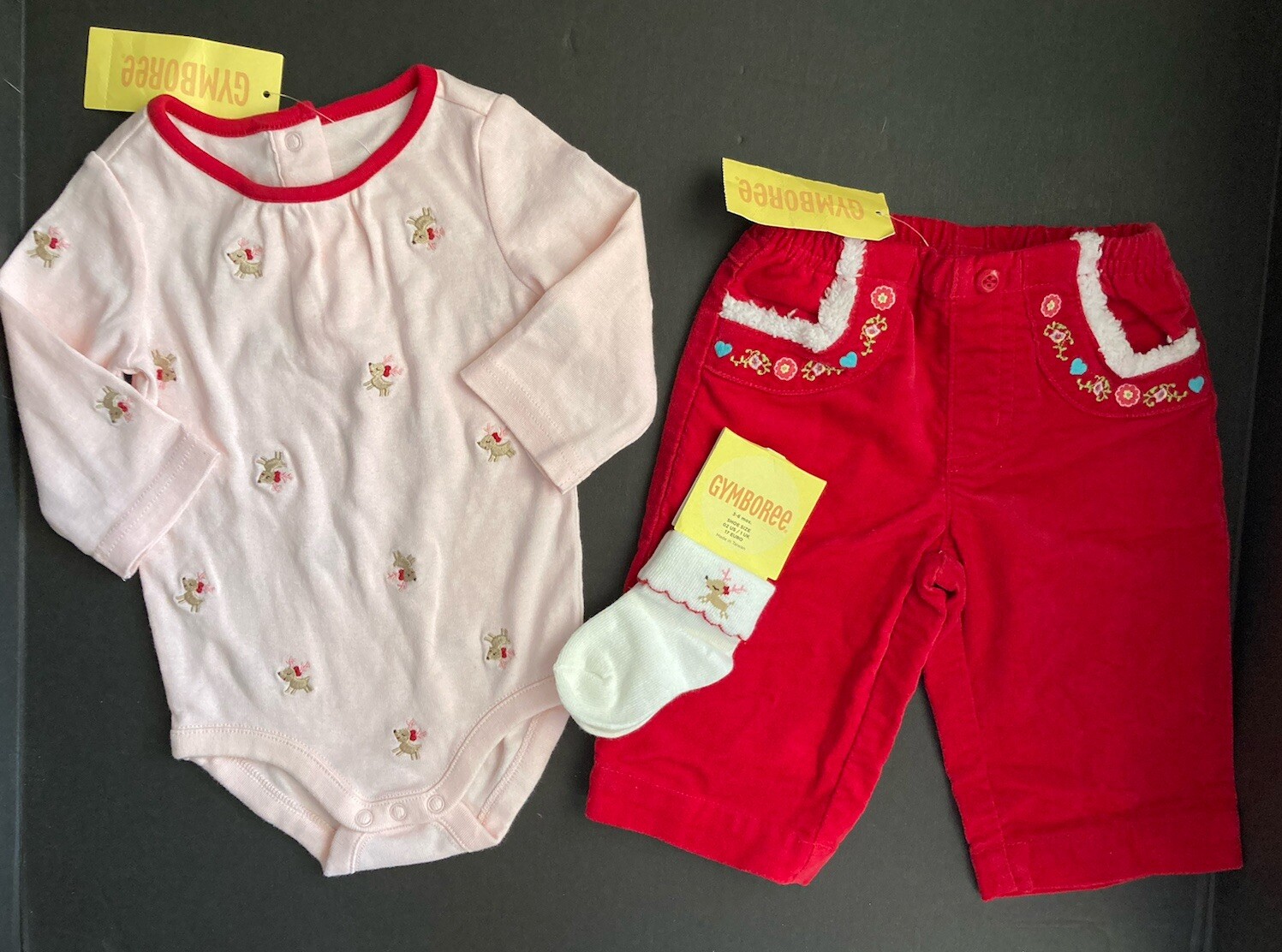 NWT Gymboree Colorful Village 3-6 Month Red Reindeer Fleece Lined Sweater Outfit