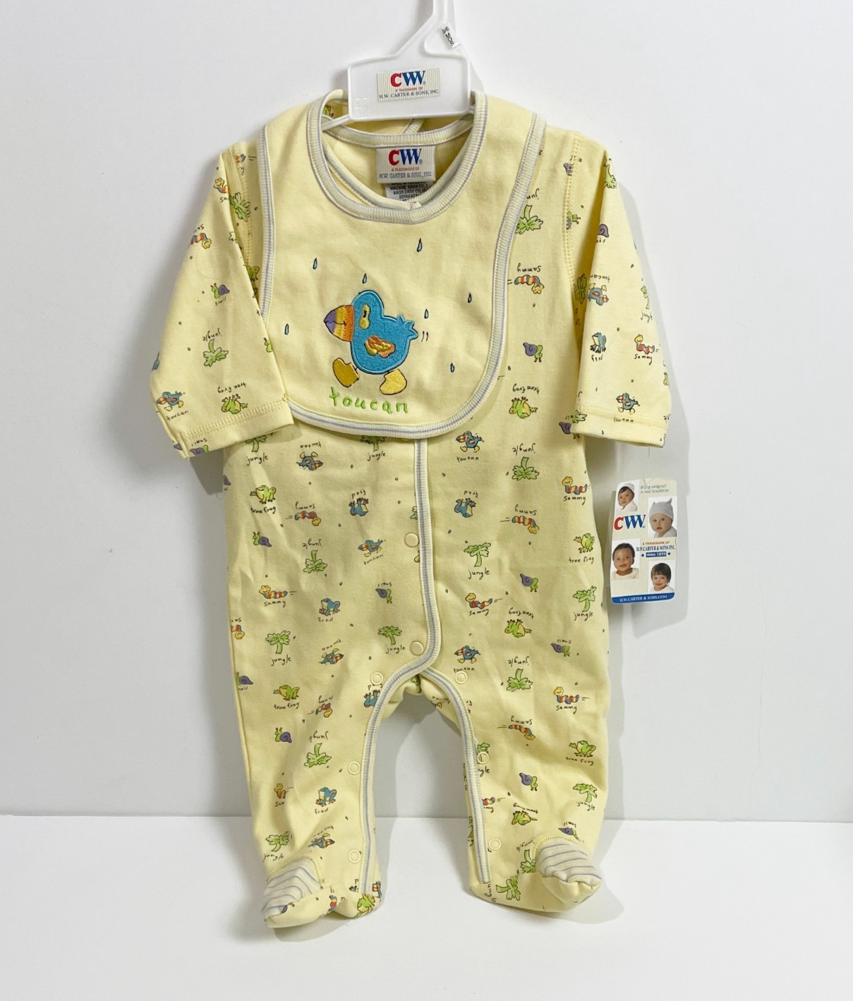 Vintage H.W. Carter & Sons Baby Sleepsuit and Bib Set Size 3-6 Months