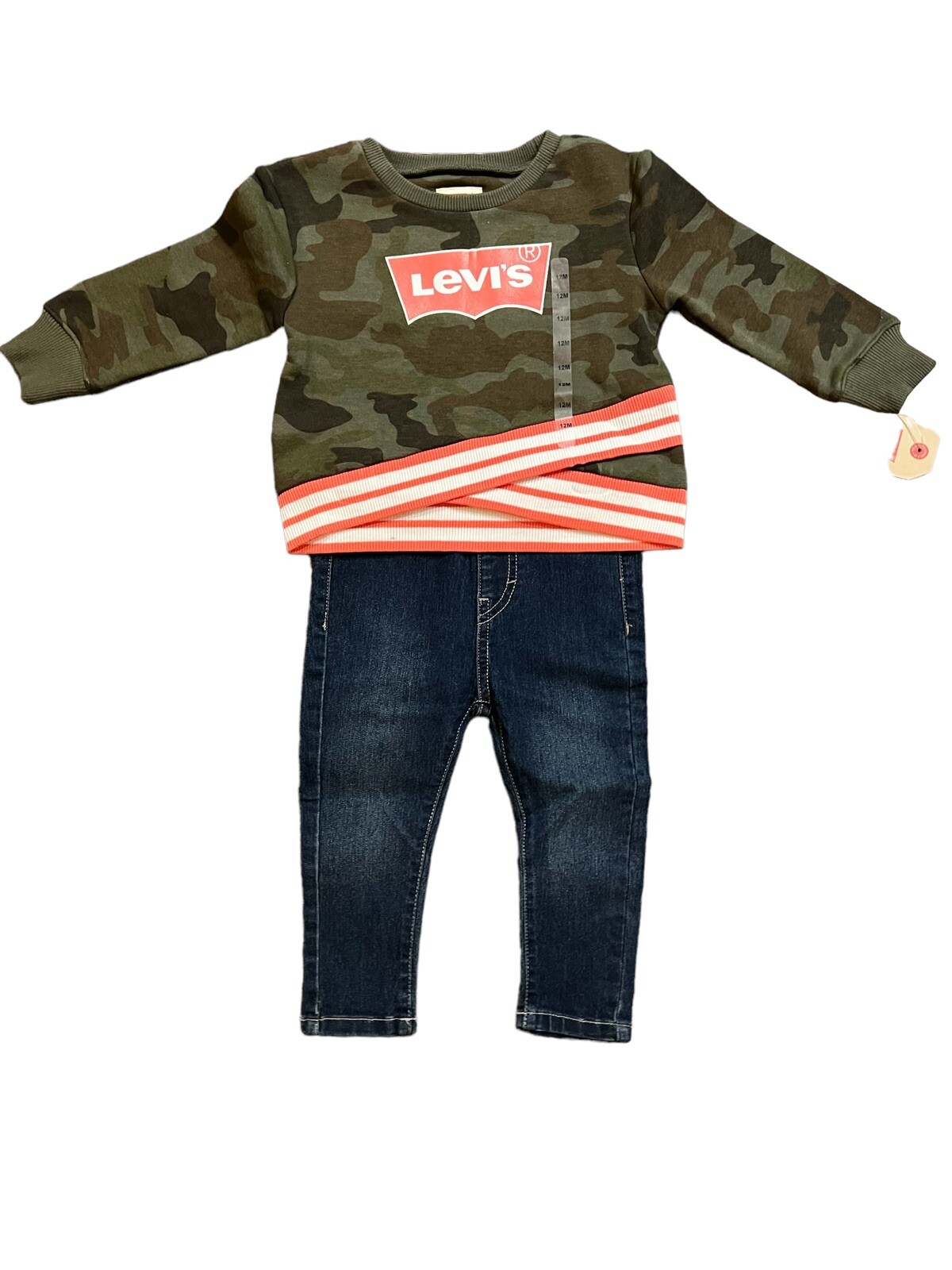 Levi’s Girls Camo Print 2pc Logo Sweatshirt and Jeans Set Size 12M Brand New