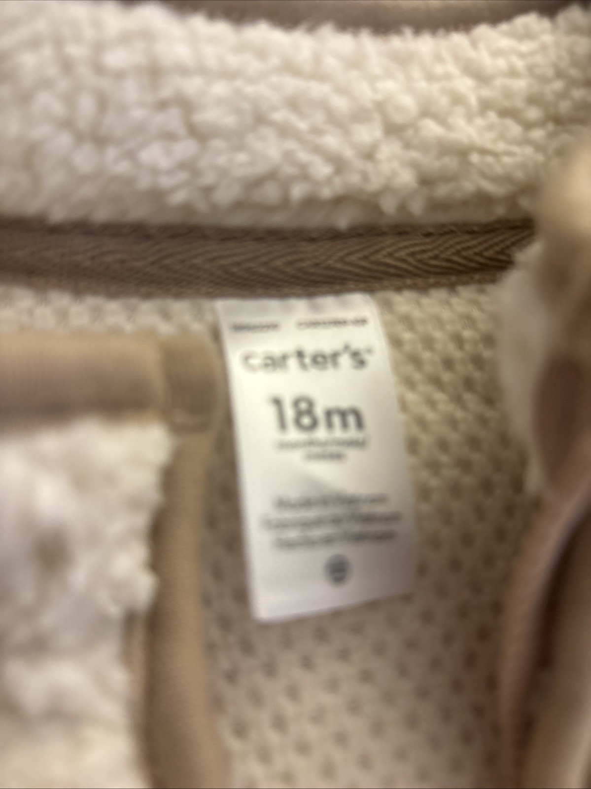 Carters Sherpa Long-Sleeve One Piece Cream Beige Size 18 Months Unisex Boy Girl