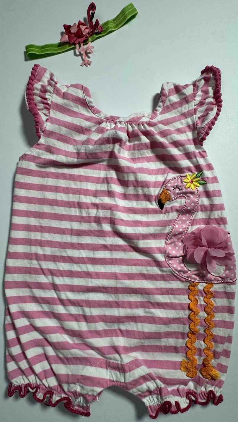 Goodlad Baby Girls Flamingo Bubble Romper Headband Set 18M Pink Stripe