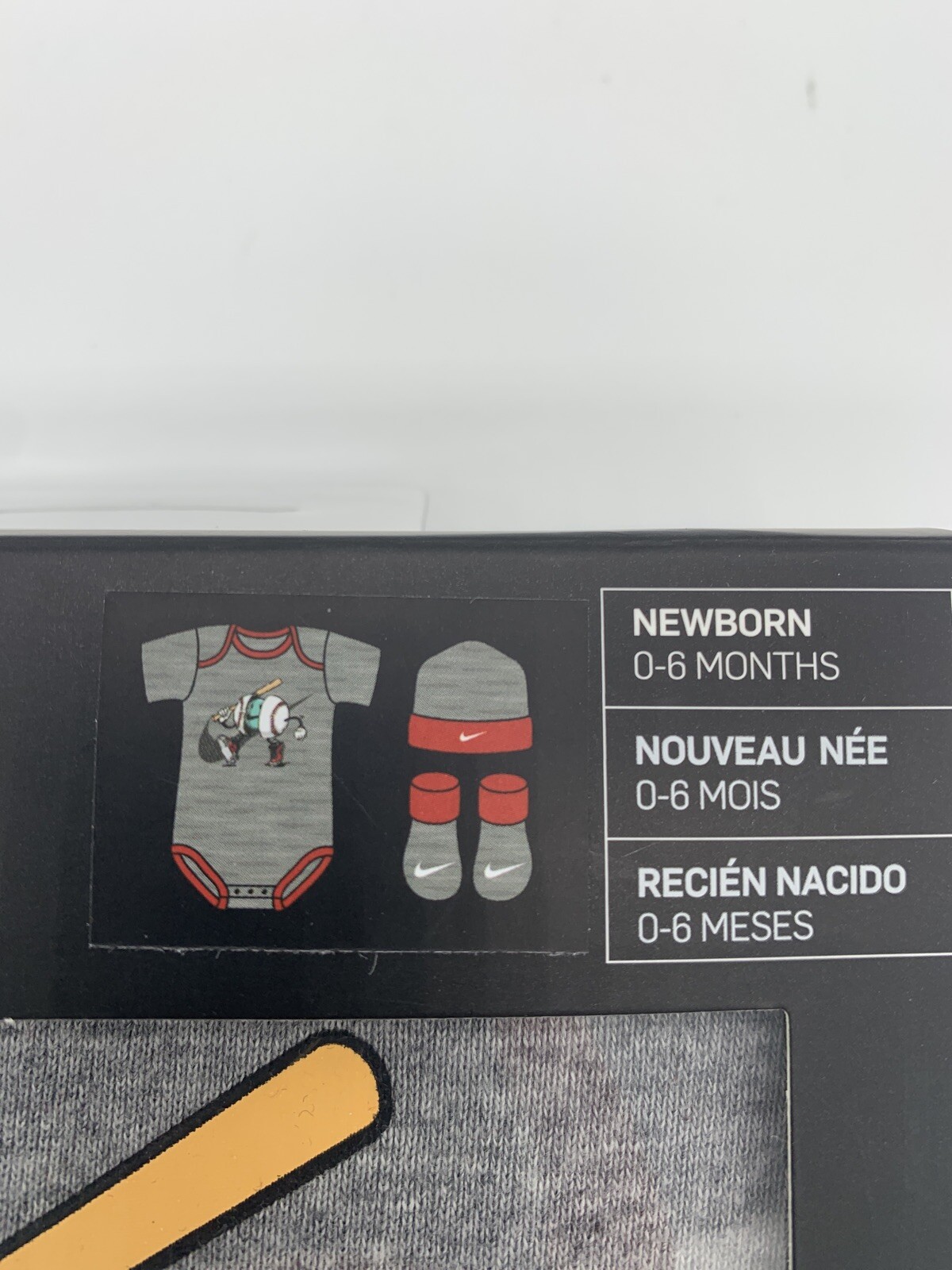 Nike Baby Gift 3 Piece Set 0-6 M Hat, Booties, Bodysuit Baseball Grey