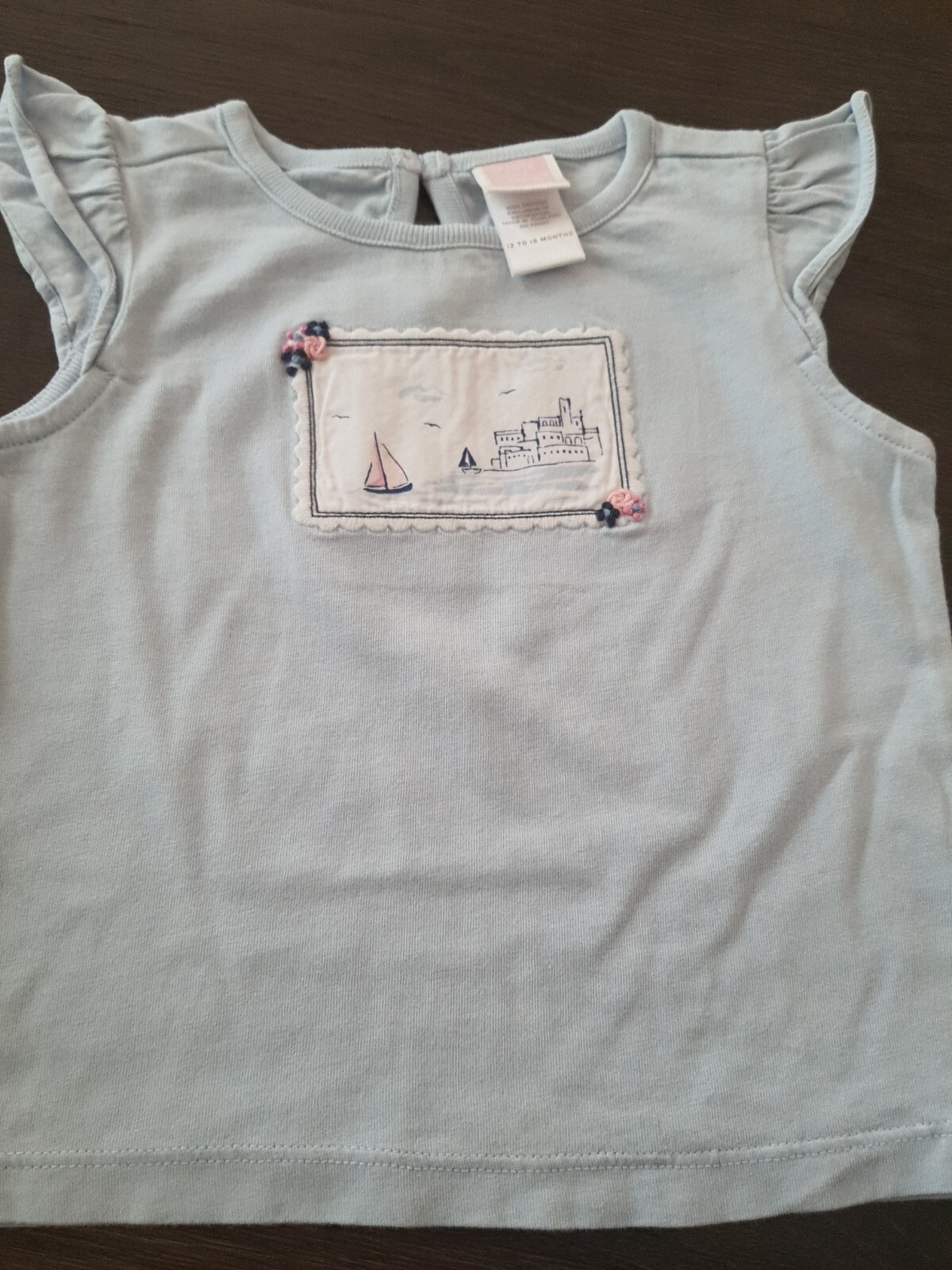 JANIE AND JACK Capri Villa Top Size 12 18 months sailboat flowers flutter sleeve