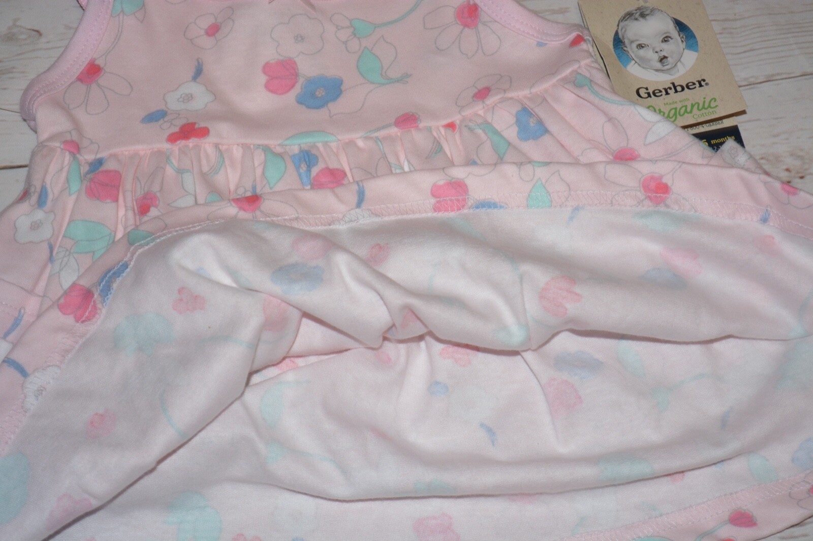 3 PCS GERBER ORGANIC COTTON BABY GIRL OUTFIT SET 3 – 6 MONTHS PINK DRESS SUN CAP