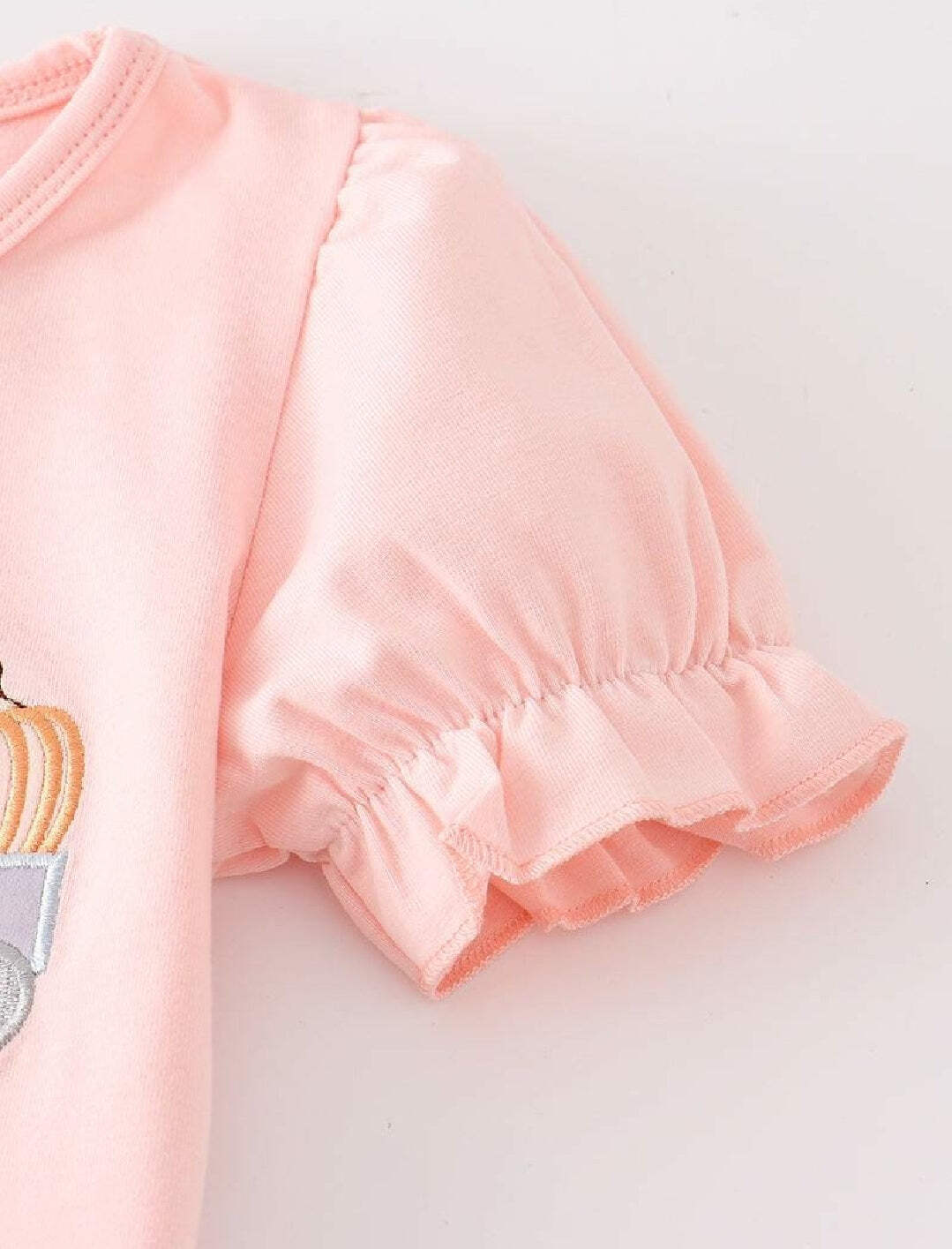 Girl’s Boutique Beige Pink Train Pumpkin Applique Embroidered Embroidery Thanksg