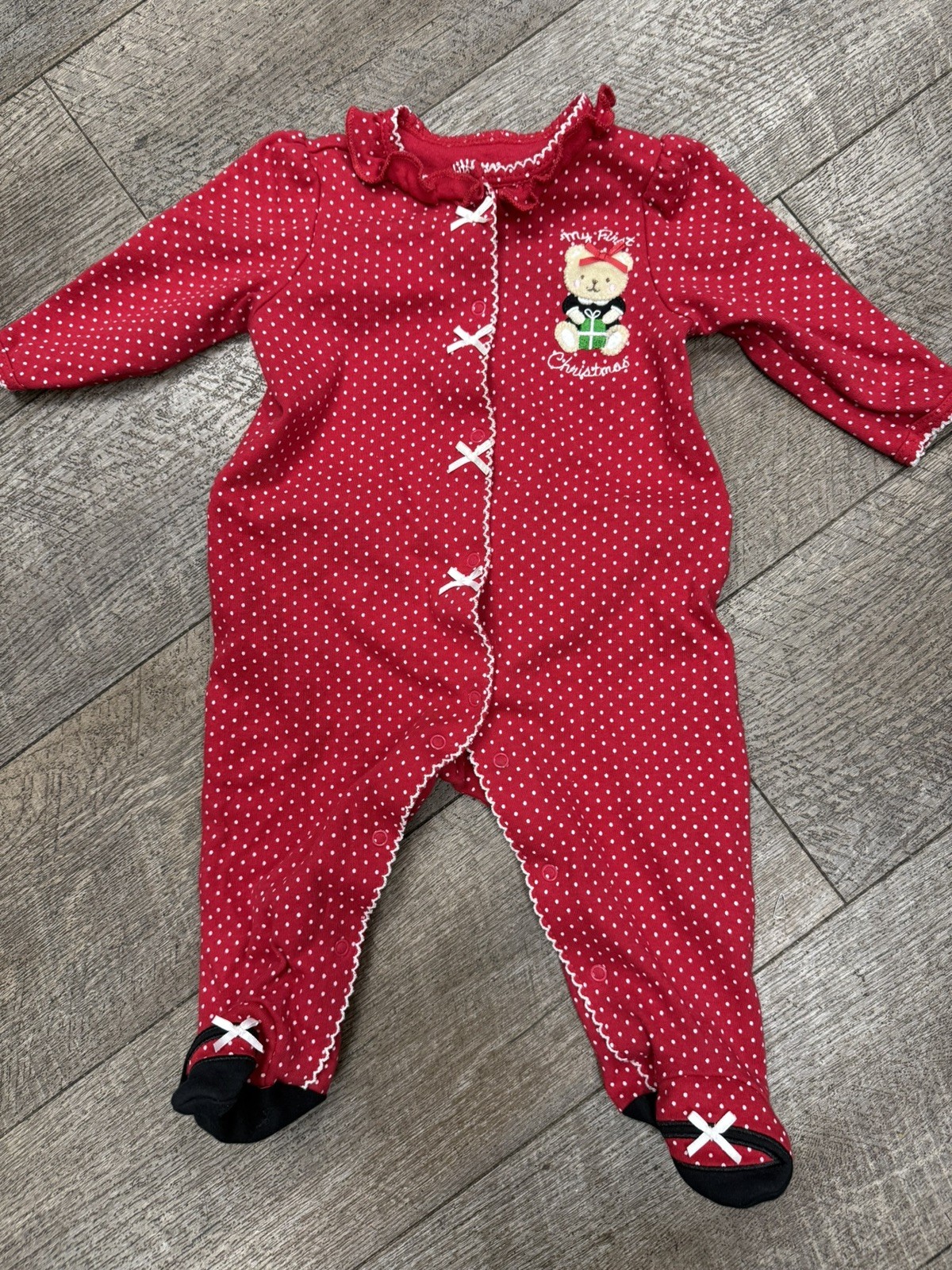 Little Me My First Christmas 6 Month Baby Jumper Red w white Polka Dots ADORBS!