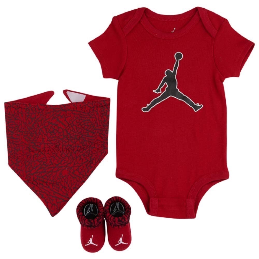 Nike Baby 3 Pc Red Black Short Sleeve Jumpman Jordan Logo Bodysuit Set Sz 0-6 MO