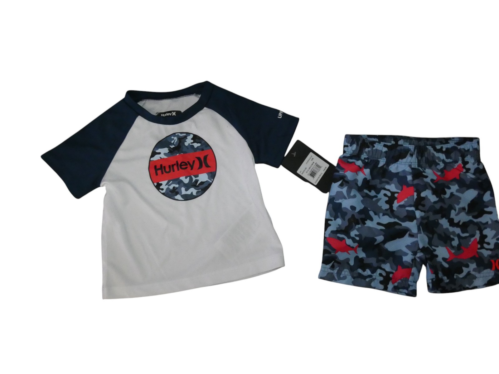 Hurley Baby Boys 2PC Swim Trunks & Rash Guard Set UPF 50+ Toddler 12M NWT