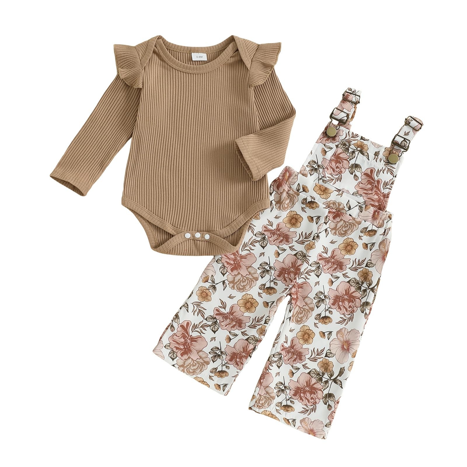 Lucikamy Newborn Baby Girl Fall Outfits Ribbed Long 3-6 Months, Brown F