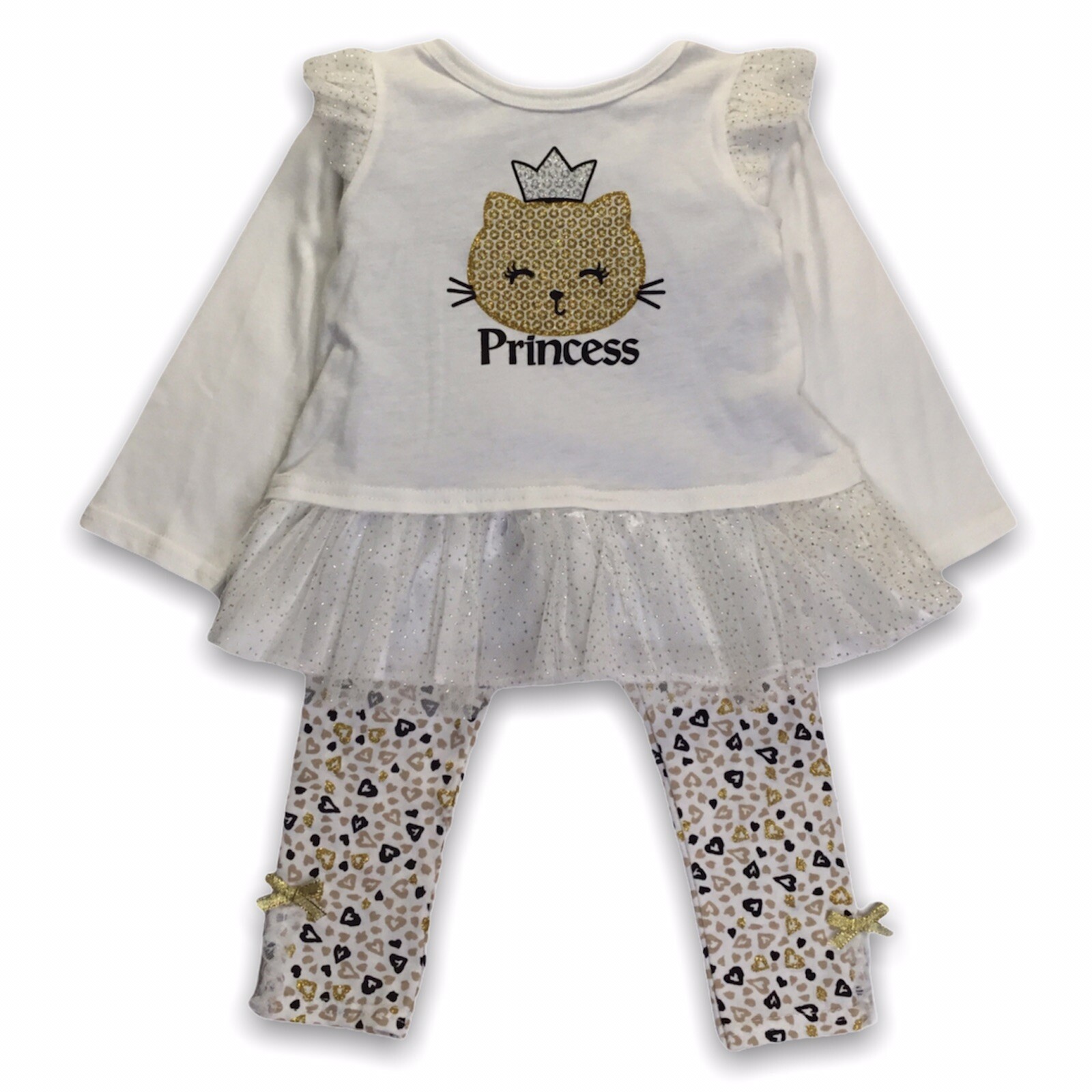 Toddler Girls 18 Months Outfit Top & Skirted Pant Cream Gold DDG Darlings New