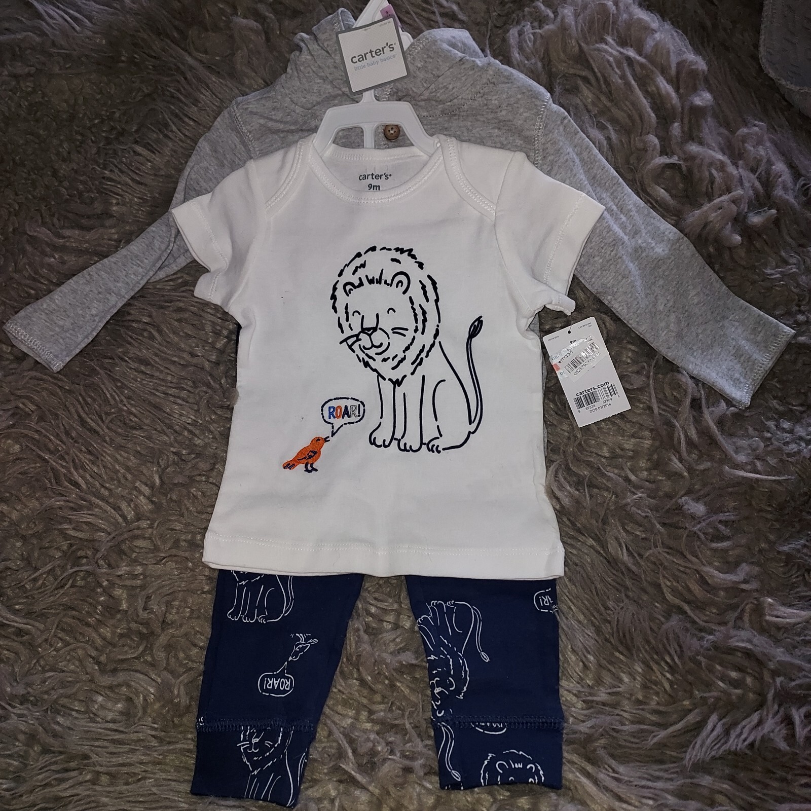 NwT Carter’s Boys 3 Piece Lion Set Hoodie, Pants, T-shirt with Lion and Bird 9M