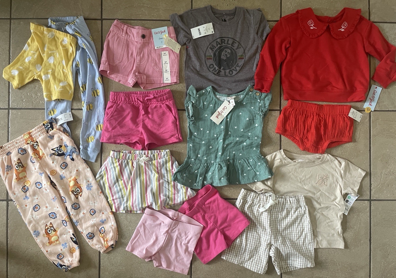 Lot of 14 Pieces Baby Clothes Cat&Jack-Carter’s-Bluey-Marley-24 Mo-2T—New