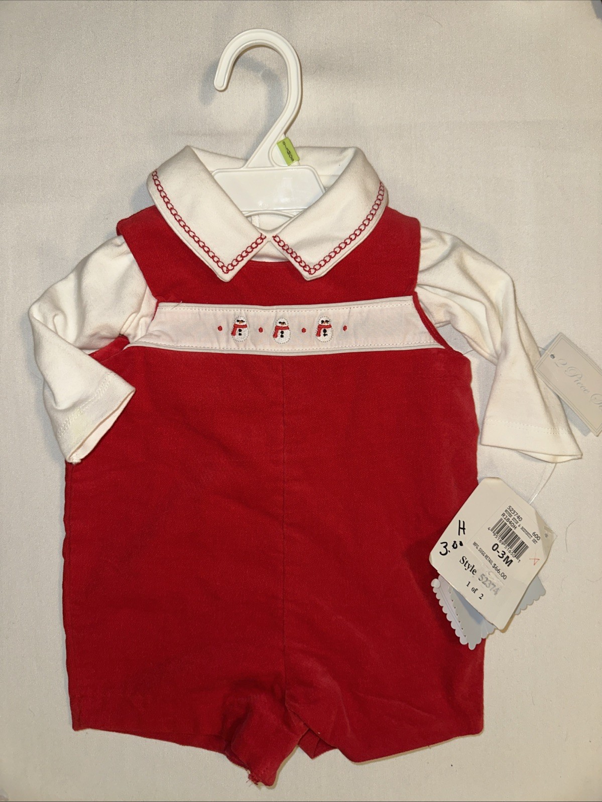 Kitestrings By Hartstrings Baby Boys 2-Pc Jon Jon Xmas Romper Red Velvet 0-3 Mos