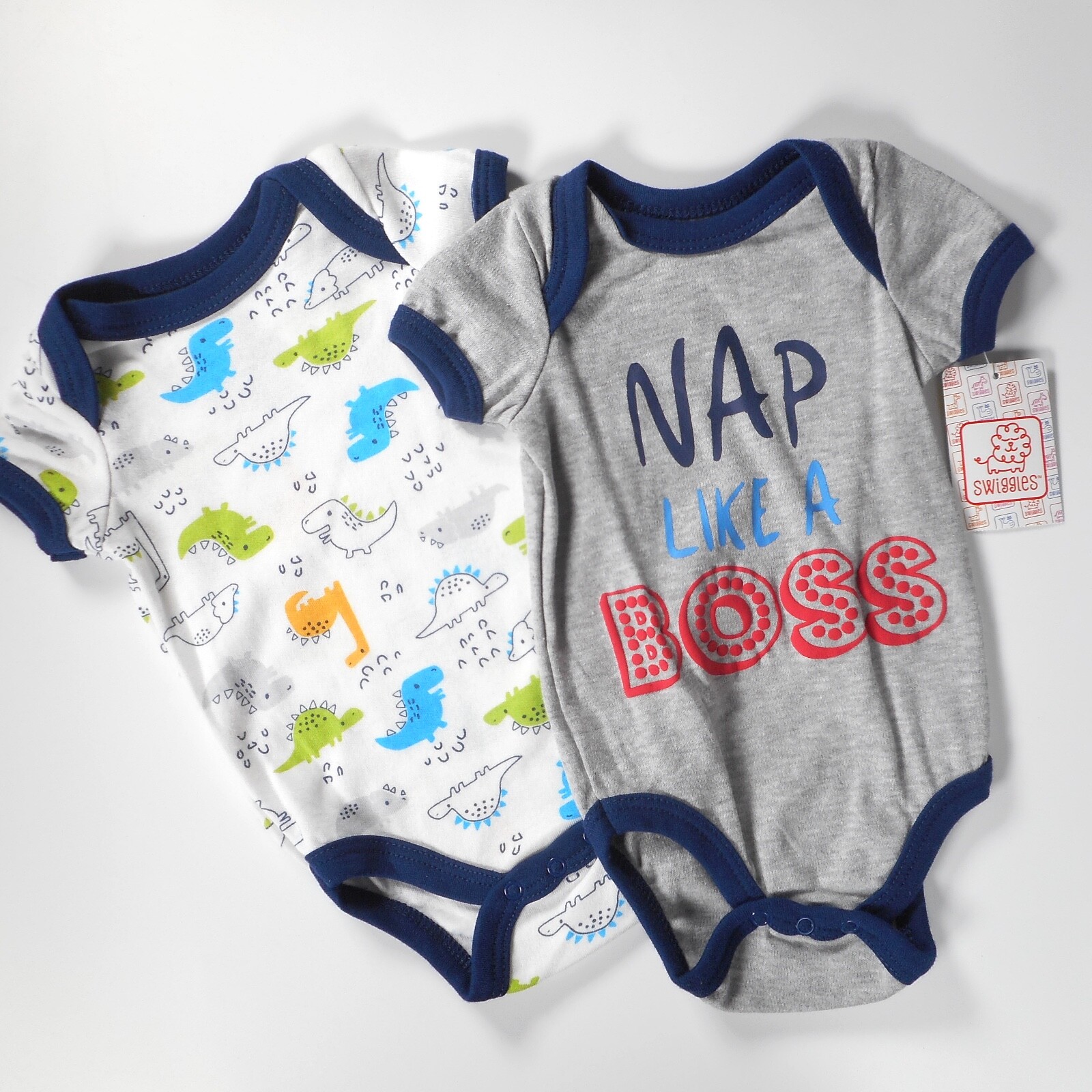 2 Swiggles 3-6 Mo Baby Romper Nap Like A Boss Dinosaur Print